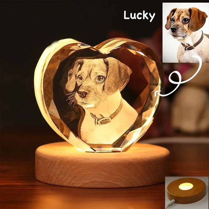 Personalized Laser-Engraved 3D Pet Photo Crystal Heart - PetPalsDIY