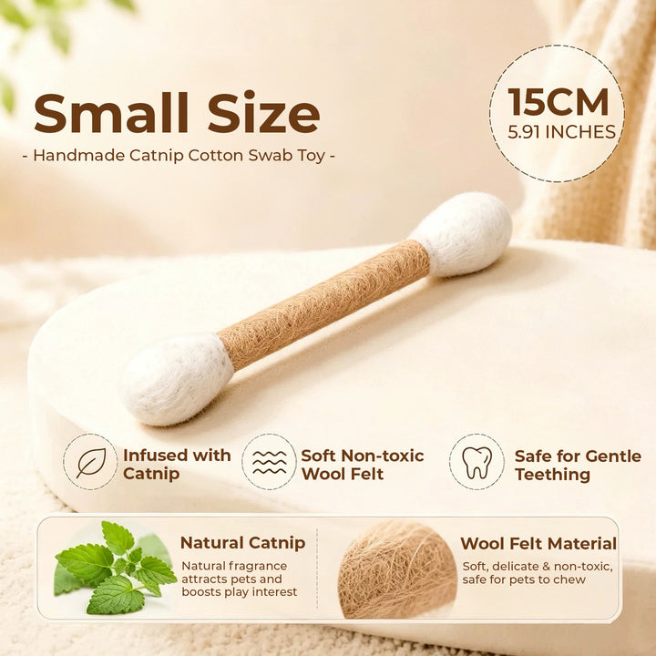 Handmade Giant Cotton Swab Wool Felt Pet Toy with Natural Catnip