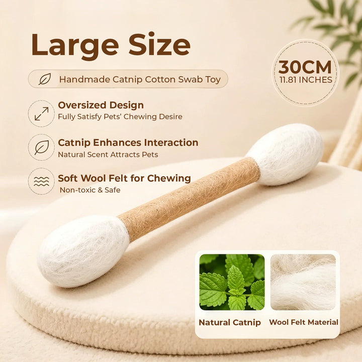Handmade Giant Cotton Swab Wool Felt Pet Toy with Natural Catnip