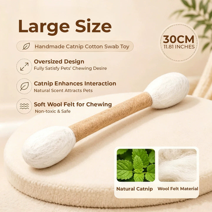 Handmade Giant Cotton Swab Wool Felt Pet Toy with Natural Catnip - PetPalsDIY