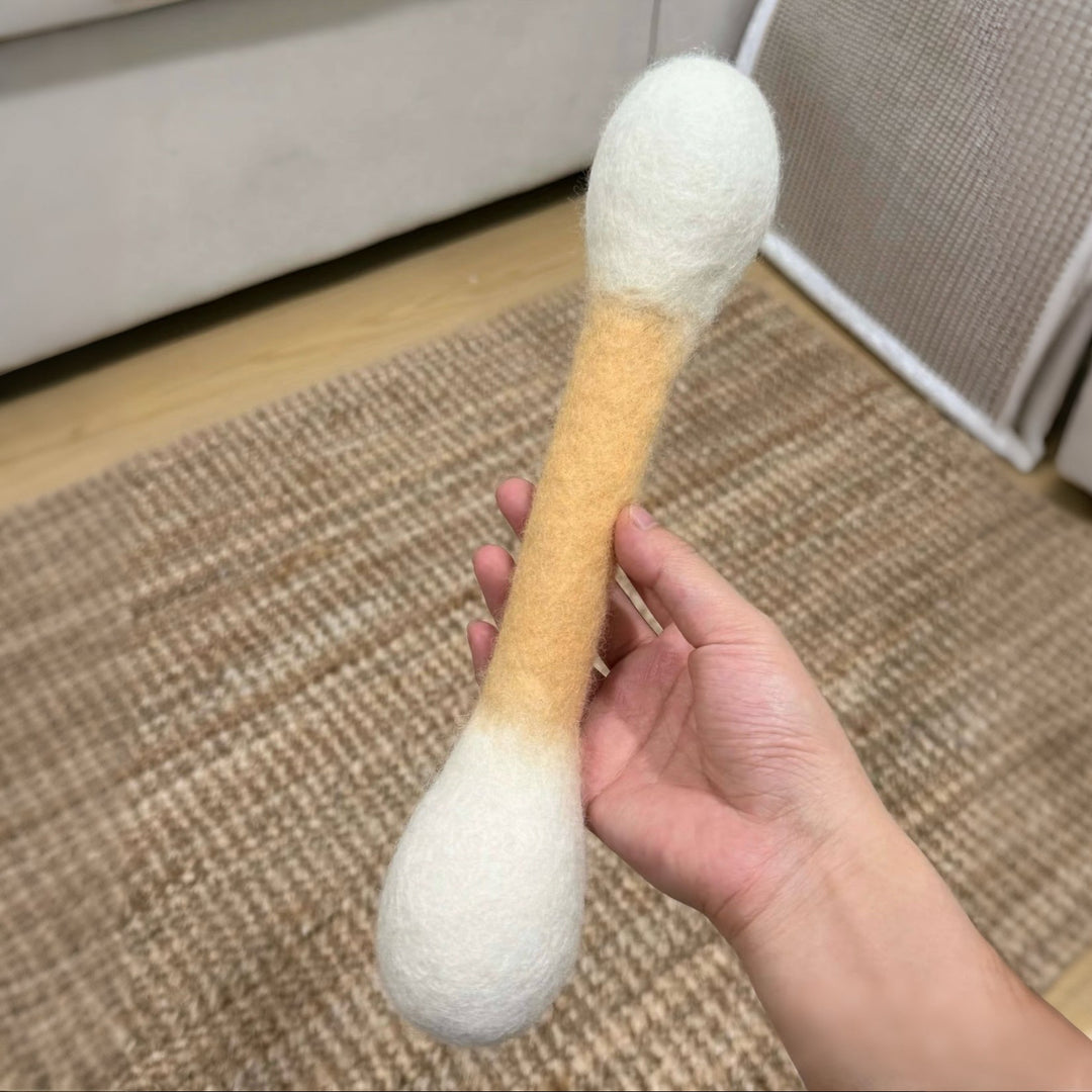 Handmade Giant Cotton Swab Wool Felt Pet Toy with Natural Catnip - PetPalsDIY