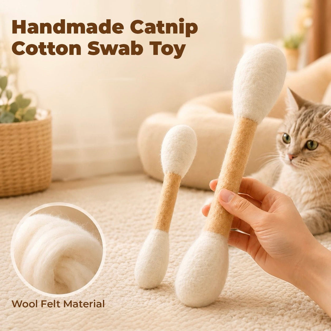 Handmade Giant Cotton Swab Wool Felt Pet Toy with Natural Catnip - PetPalsDIY