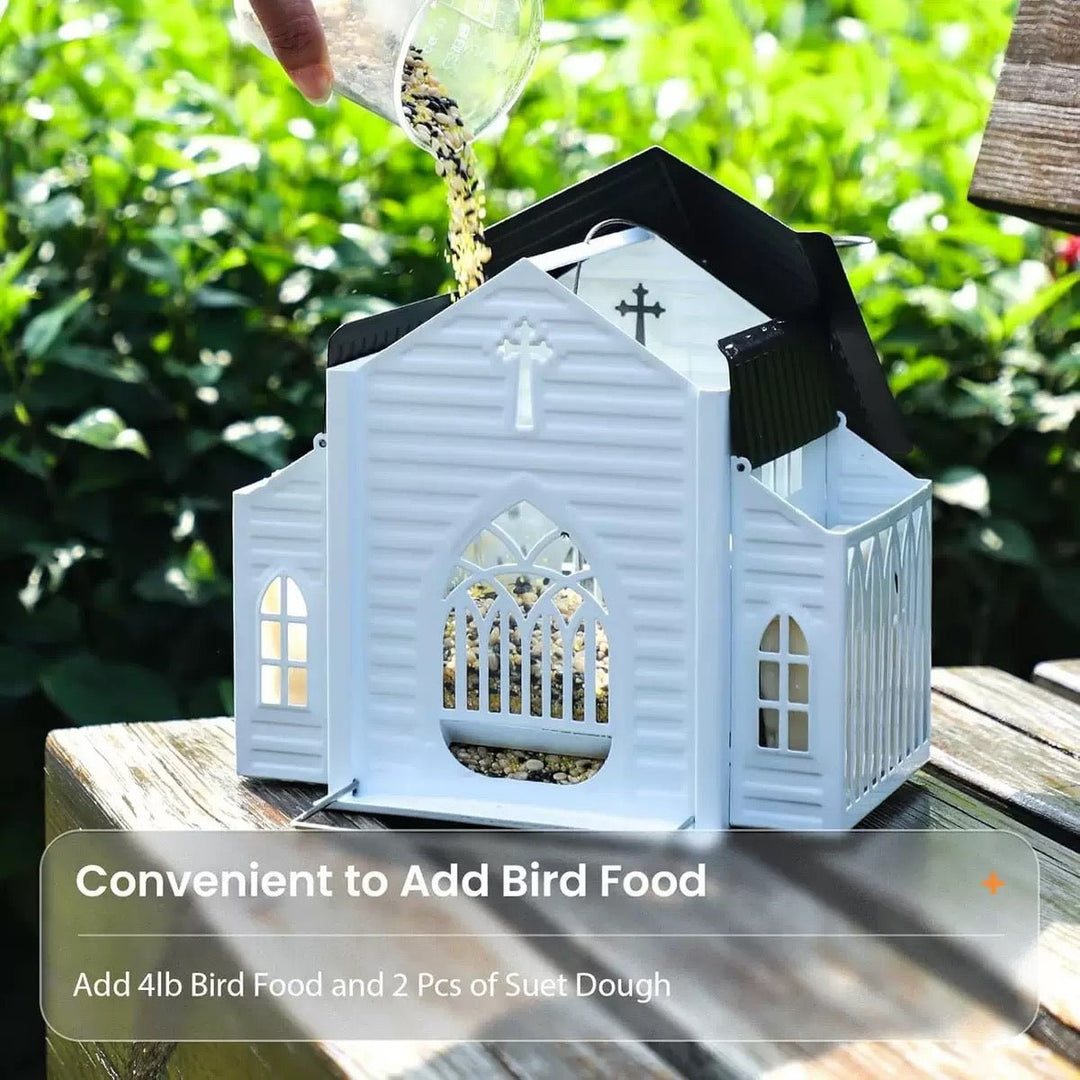 Rustic Solar Church Bird Feeder - PetPalsDIY