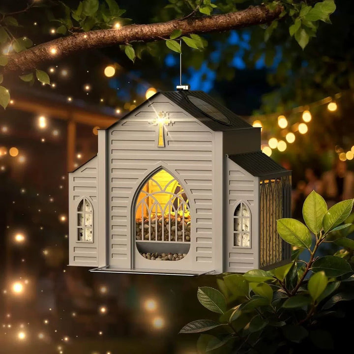 Rustic Solar Church Bird Feeder - PetPalsDIY