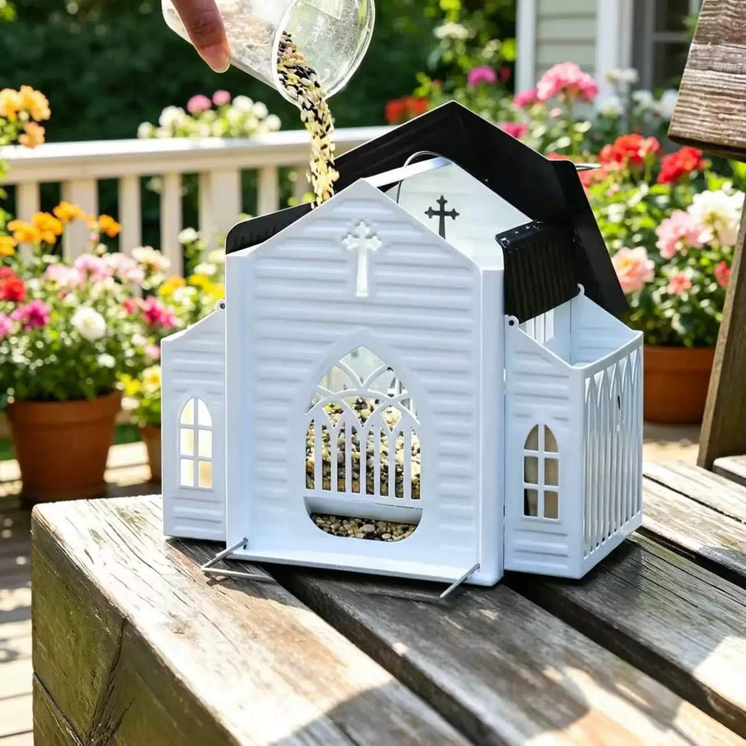 Rustic Solar Church Bird Feeder - PetPalsDIY
