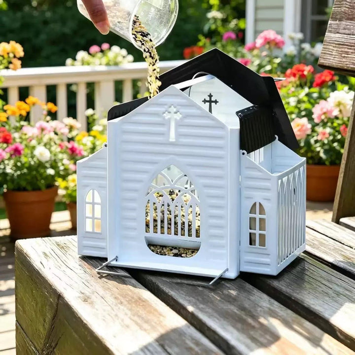 Rustic Solar Church Bird Feeder - PetPalsDIY