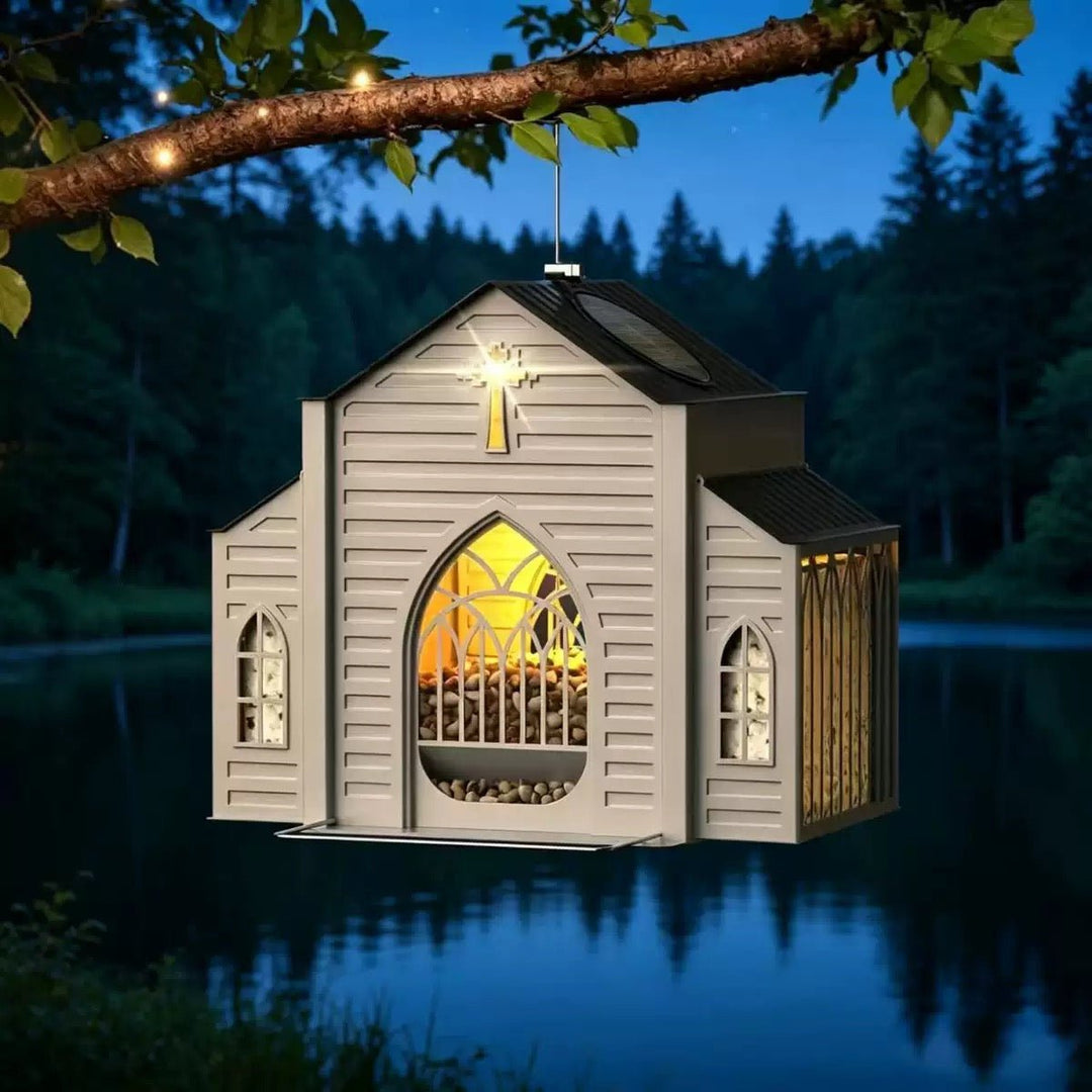 Rustic Solar Church Bird Feeder - PetPalsDIY